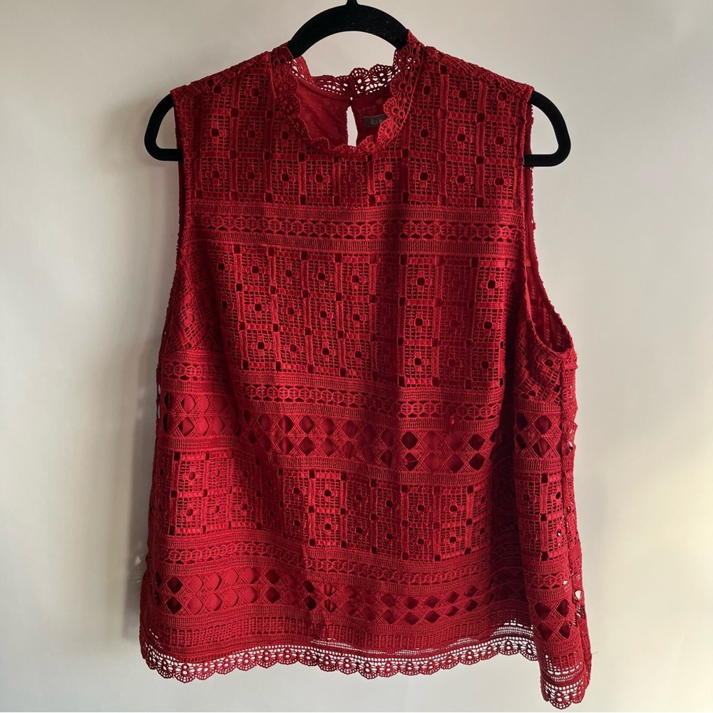 Daniel Rainn Crochet Blouse Sz 2X Women’s New NWT Red Sleeveless